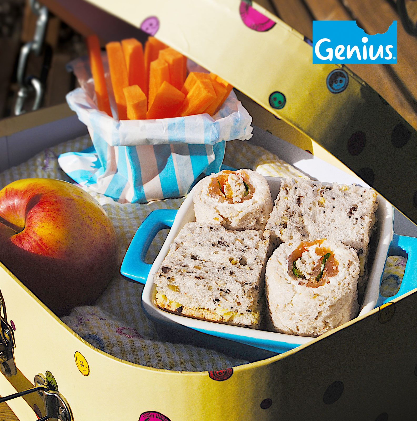 Pinwheel sandwiches arranged like a draughts board